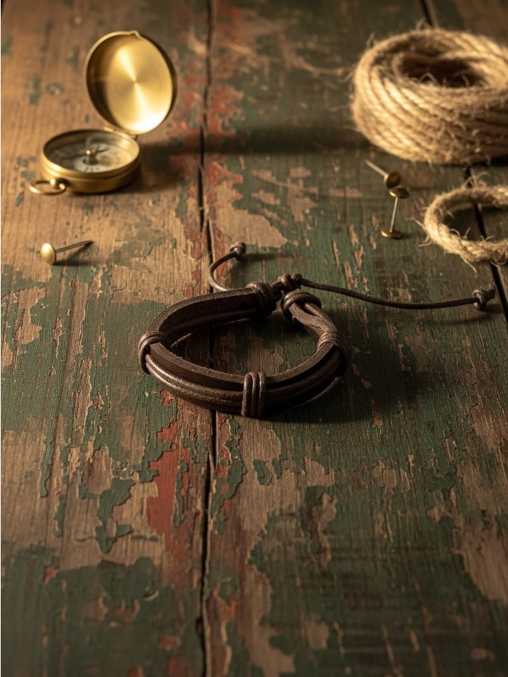 Hand Crafted Brown Leather Layered Cord Bracelet